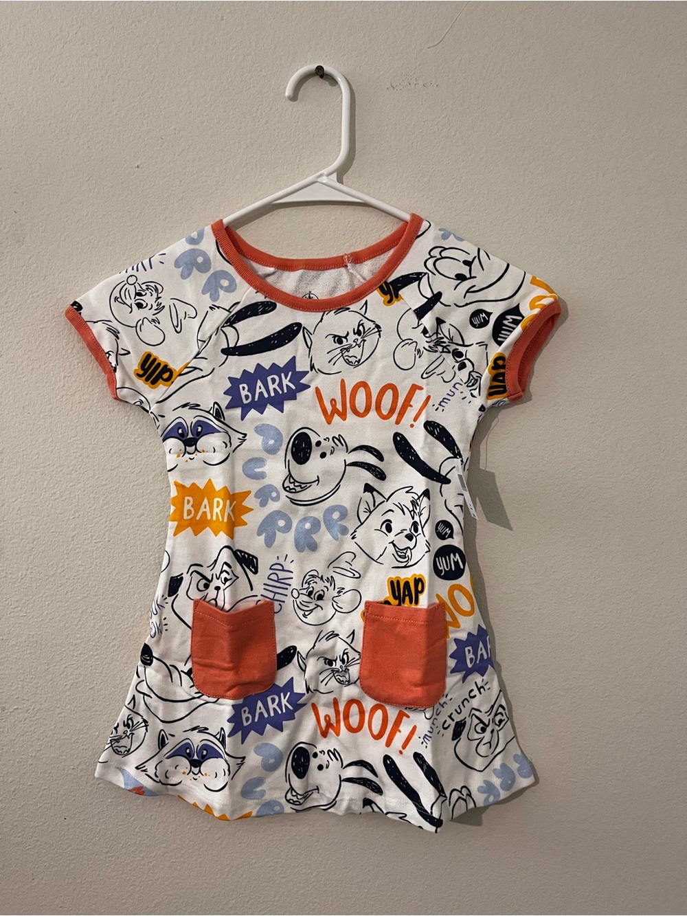Disney NWT Girls' White Cartoon Short-Sleeve dress with Orange Trim